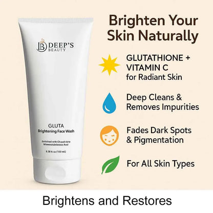 Gluta Brightening Face Wash – Gentle Skin Cleanser with Glutathione| Deep Clean, Fades Dark Spots, Brightens Dull Skin | For All Skin Types | 100ml - Deep’s Skin Clinic